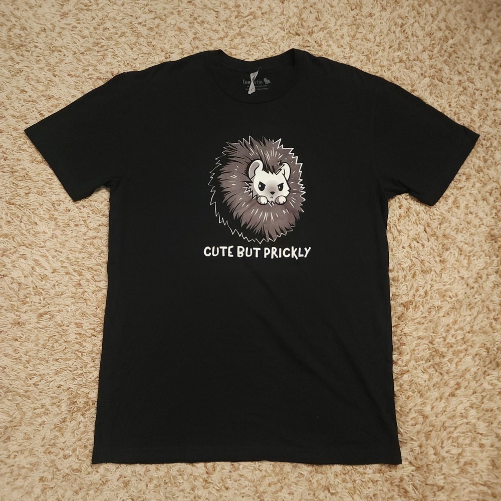 TeeTurtle Porcupine Cute But Prickly Mens L Short Sleeve Black‎ Shirt